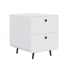 Load image into Gallery viewer, Modern Night Stand Storage Cabinet For Living Room Bedroom, Steel Cabinet With 2 Drawers, Bedside Furniture, Circular Handle - White