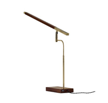 Load image into Gallery viewer, Metal Adjustable LED Desk Lamp With USB Port - Walnut Wood Finish And Antique Brass