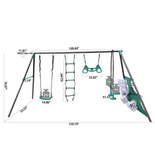 Load image into Gallery viewer, Interesting Four Function Swingset With Face To Face Metal Plastic Safe Swing Seat 550Lbs For Outdoor Playground For Age 3+ - Blackish Green