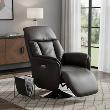 Load image into Gallery viewer, Tufted Genuine Leather Power Swivel Recliner (730573) - Brown