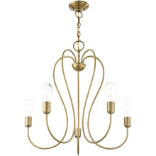 Load image into Gallery viewer, 25" Five Light Dimmable Chandelier With Shades - Antiqued Brass