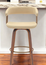 Load image into Gallery viewer, Faux Leather Swivel Counter Height Bar Chair - Cream And Wood Brown