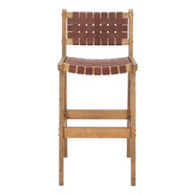 Load image into Gallery viewer, Leather And Solid Wood Low Back Bar Height Bar Chair - Brown