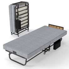Load image into Gallery viewer, Twin Folding Bed With Headboard & USB Charging Station - Gray
