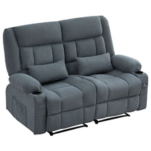 Load image into Gallery viewer, Chenille Manual Reclining Loveseat With Storage Toss Pillows - Slate Blue