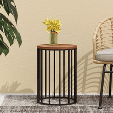 Load image into Gallery viewer, Outdoor Cylindrical Side Table With Round Solid Wood Top And Metal Frame - Natural