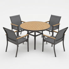 Load image into Gallery viewer, Gray Aluminum Patio Dining Set With Textilene Chairs, 5 Piece All Weather Round Table And 4 Seater For Garden, Deck, Or Porch