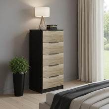 Load image into Gallery viewer, Manufactured Wood Five Drawer Chest - Black / Light Oak