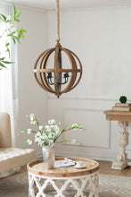 Load image into Gallery viewer, 4 Light Wood Chandelier, Hanging Light Fixture With Adjustable Chain For Kitchen, Bulb Not Included - Brown