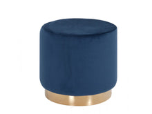 Load image into Gallery viewer, Velvet Footstool Ottoman - Blue / Gold