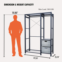 Load image into Gallery viewer, Garment Rack With Shelves, 2 Wicker Drawers, 4 Hooks, Organizer
