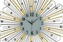 Load image into Gallery viewer, Faux Crystals Silent Analog Sunburst Wall Clock - Gold / Silver / White