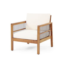 Load image into Gallery viewer, Club Chair With Slat Panel Design - Teak / Beige