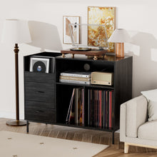 Load image into Gallery viewer, Eco-Friendly Vinyl Record Player Stand With Flip-Top Storage, Media Console With Dual Outlets And Dustproof Drawers