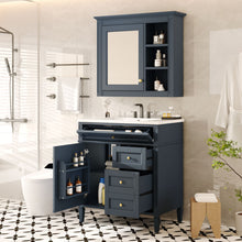 Load image into Gallery viewer, Bathroom Vanity With Top Sink, 2 Doors And 3 Drawers, Freestanding Set With Mirror Cabinet