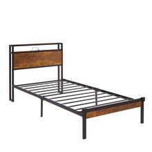 Load image into Gallery viewer, Metal Platform Bed Frame With Wooden Headboard And Footboard With USB Liner, No Box Spring Needed, Under Bed Storage