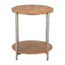 Load image into Gallery viewer, 22" Wood And Steel Round End Table With Shelf - Brown
