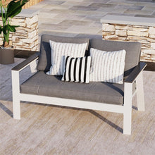 Load image into Gallery viewer, All Weather Patio Loveseat With Armrests & Angled Backrest - White / Gray