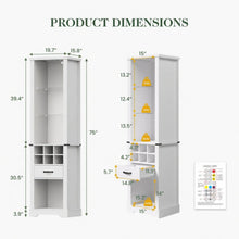 Load image into Gallery viewer, Pantry Cabinet With LED Lights, Wine Rack, Tempered Glass Shelves, And Barn Door Design - White