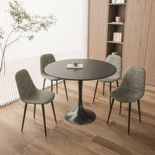 Load image into Gallery viewer, Modern Dining Table Set For 4 With Suede Upholstered Chairs, Round Design - Black / Gray