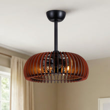 Load image into Gallery viewer, Pumpkin Ceiling Fan, Fandelier With 6 E12 Sockets, Reversible DC Motor, Adjustable Hanging, 6 Speeds Remote Control - Black