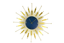 Load image into Gallery viewer, Silent Analog Sunburst Wall Clock - Gold / Blue