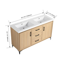 Load image into Gallery viewer, Original 60" Freestanding Bathroom Vanity With Double Resin Sink Plywood Soft Closing Doors & Drawers - Oak