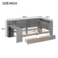 Load image into Gallery viewer, Platform Bed With Upholstered Headboard, Storage Shelves, Drawers, Charging Station, LED Lighting, Built In Desk