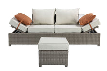 Load image into Gallery viewer, Salena - All Weather Wicker Patio Sofa & Ottoman With 2 Toss Pillows - Beige / Gray