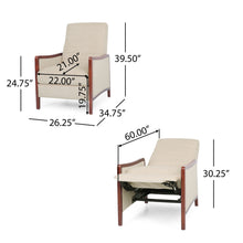 Load image into Gallery viewer, Mid Century Modern Fabric Channel Stitch Wood Pushback Recliner