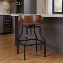Load image into Gallery viewer, Steel Swivel Backless Adjustable Height Bar Chair - Chestnut / Black