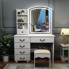 Load image into Gallery viewer, Fashion Vanity Desk With Mirror And Adjustable Lighting, 6 Drawers, 3 Color Light Modes - White