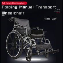 Load image into Gallery viewer, Lightweight Wheelchair Foldable For Adults, Manual Transport Chair With Double Brakes