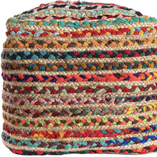 Load image into Gallery viewer, Braided Jute Polyester Striped Pouf Ottoman - Rainbow