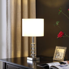 Load image into Gallery viewer, Metal And Glass Orbs Table Lamp With White Drum Shade - Silver