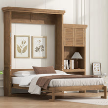 Load image into Gallery viewer, Queen Size Murphy Bed With Louvered Design And Multiple Storage Shelves - Wood