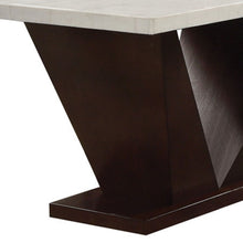 Load image into Gallery viewer, 64" Marble And Solid Manufactured Wood Pedestal Base Dining Table - Brown / White