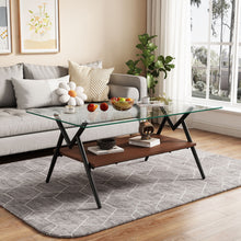 Load image into Gallery viewer, Rectangle Coffee Table With Tempered Glass Top And Shelf, Modern Table For Living Room