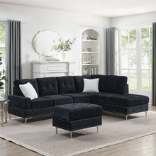 Load image into Gallery viewer, L-Shaped Sectional Sofa With Chaise And Storage Ottoman, Includes 2 Pillows