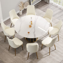 Load image into Gallery viewer, 59.05" Modern Artificial Stone Round Panel Metal Iron Base Dining Table, Can Accommodate 8 People, (Not Including Chairs) - White / Black