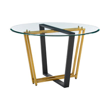 Load image into Gallery viewer, 48" Glass And Iron Sled Base Round Top Dining Table - Gold