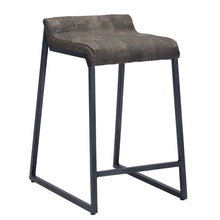 Load image into Gallery viewer, Leather And Iron Low Back Counter Height Bar Chair - Brown / Black
