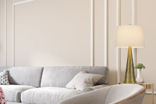 Load image into Gallery viewer, Metal Geometric Table Lamp With White Empire Shade - Antiqued Brass