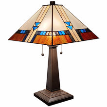 Load image into Gallery viewer, 22" Metal Two Light Candlestick Table Lamp With Empire Shade - Dark Brown / Off-White / Blue