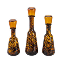 Load image into Gallery viewer, Abstract Swirl Decorative Bottles With Stoppers (Set of 3) - Amber / Brown