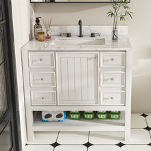 Load image into Gallery viewer, 37" Bathroom Vanity With Artificial Marble Carrara Top, Multi Functional Cabinet With Doors And Drawer - White