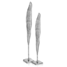 Load image into Gallery viewer, Tall Feather Tabletop Sculptures (Set of 2) - Silver