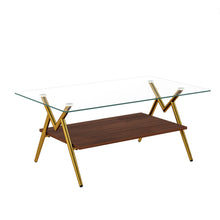 Load image into Gallery viewer, Rectangle Coffee Table With Tempered Glass Top And Shelf, Modern Table For Living Room