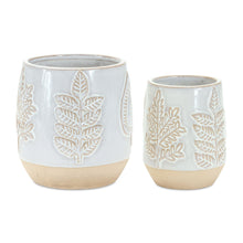 Load image into Gallery viewer, Porcelain Leaf Round Pot Planters (Set of 2) - Beige / Gray