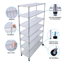 Load image into Gallery viewer, 7 Tier Metal Shelf Wire Shelving Unit, 2450Lbs Heavy Duty Adjustable Storage Rack With Wheels & Shelf Liners For Closet Kitchen Garage Basement Commercial Shelving